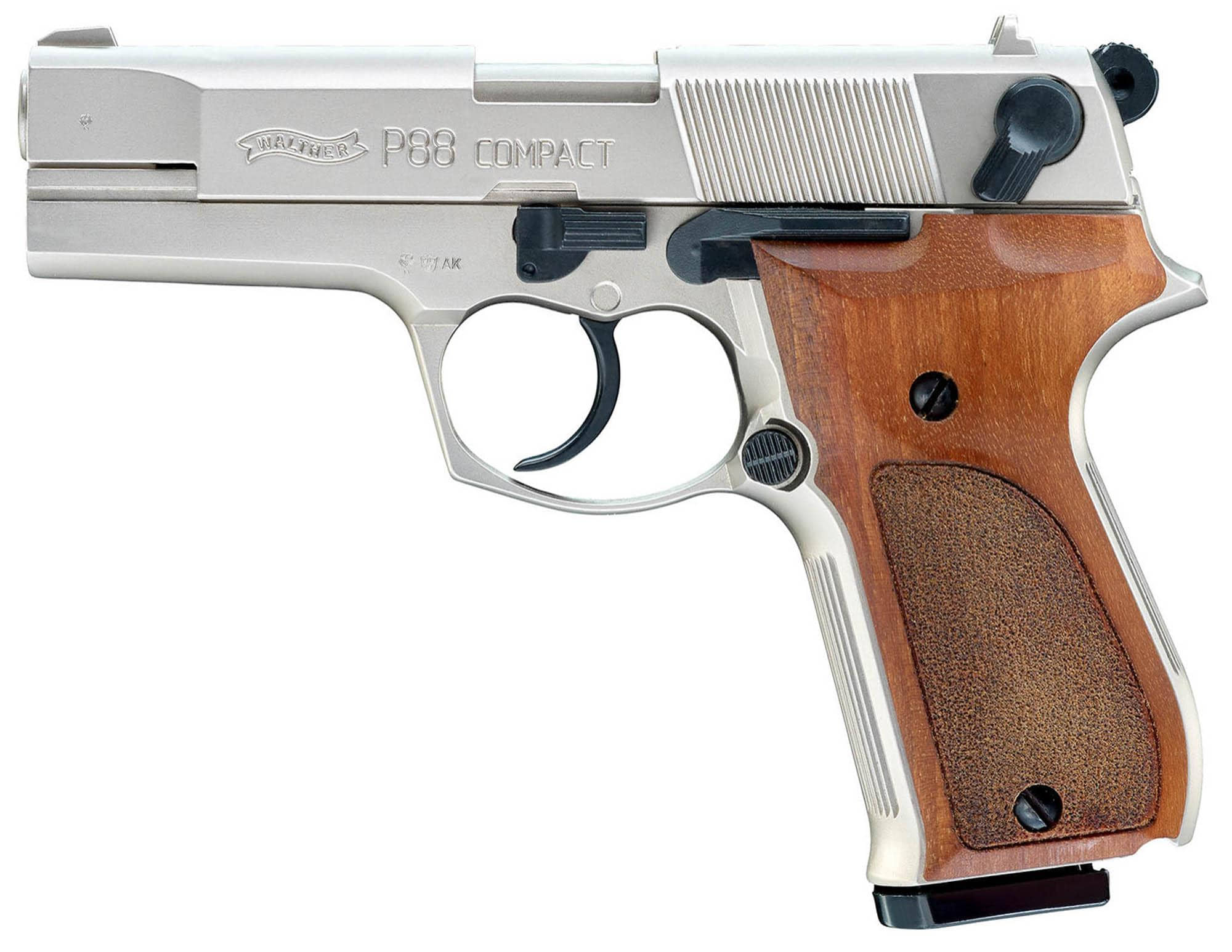 Pistolet 9 mm à blanc Walther P88 nickelé